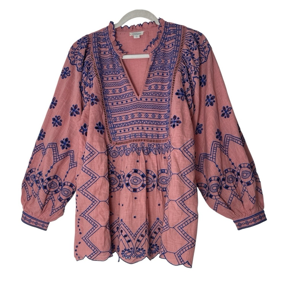 Sundance Blouse Women's Large Embroidered Romantic Boho Long Sleeve Top - Picture 2 of 9